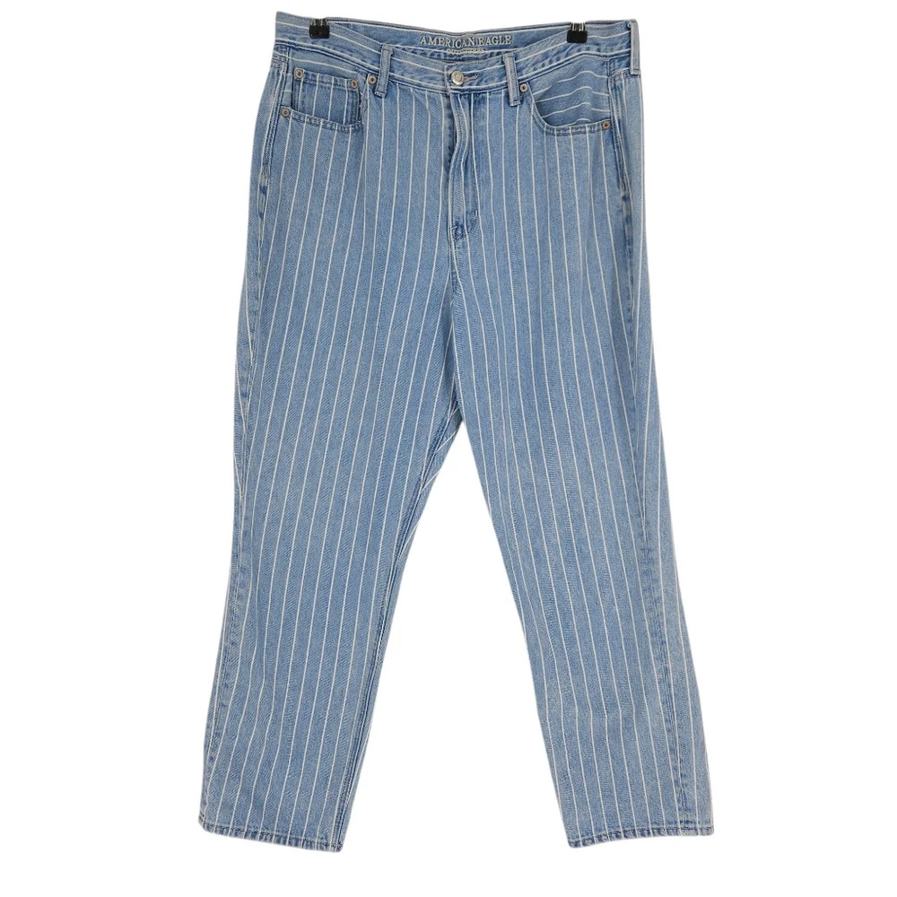 ☀️2/$29 sale! American Eagle Straight Mom Jeans 90s Medium Wash Stripe High Rise